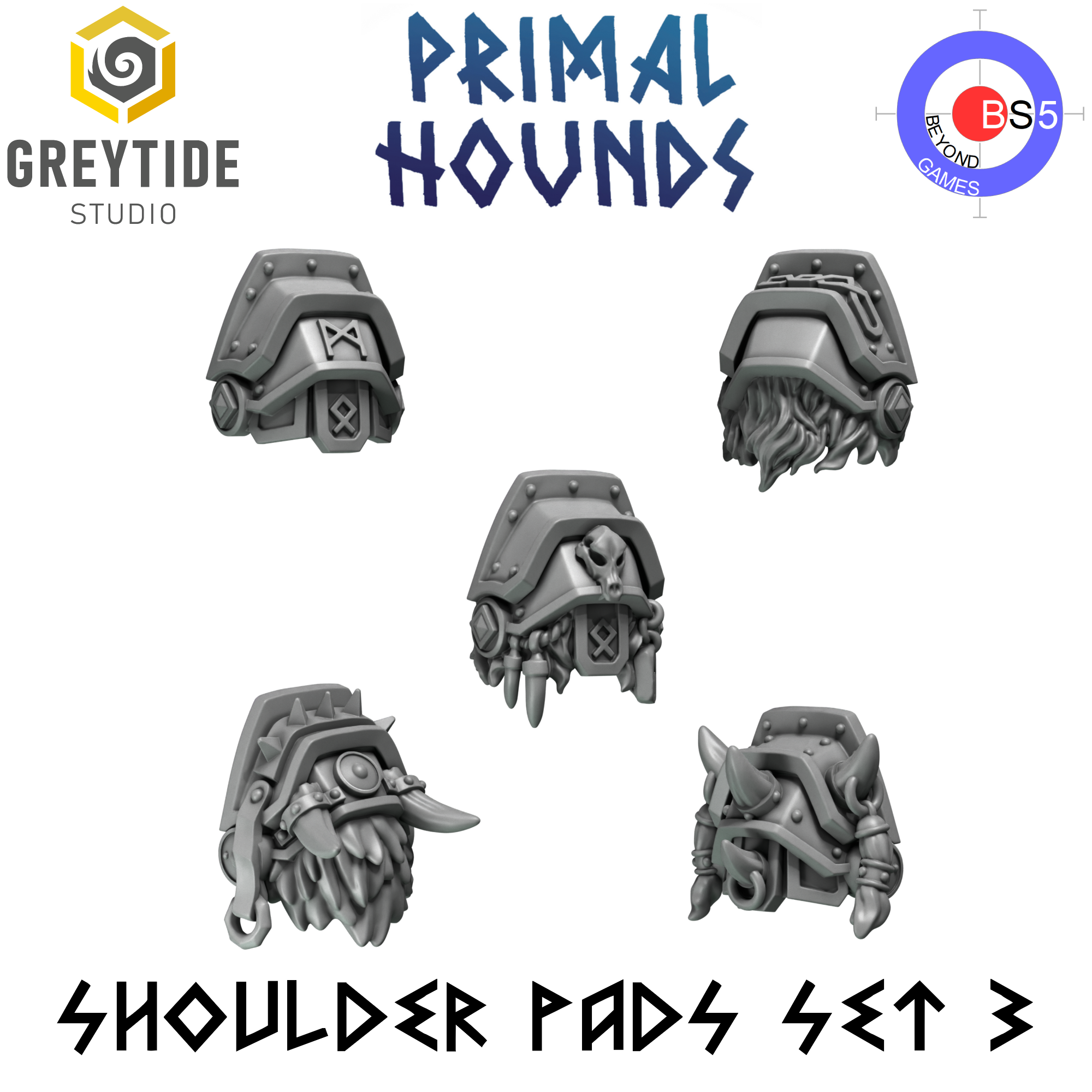 Shoulder Pads Set 3 - Primal Hounds - Greytide Studio